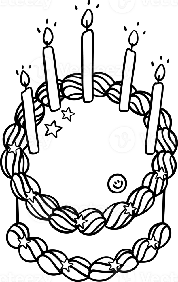 Groovy Birthday Cake Doodle with Candles Coloring Image png