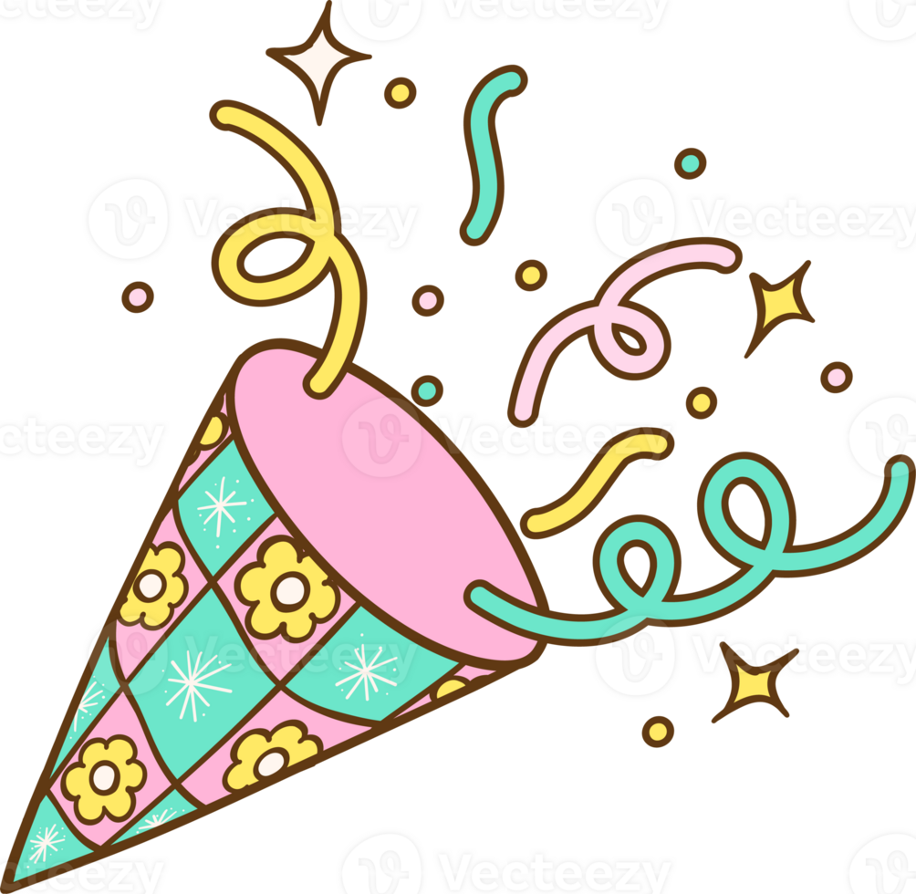 Groovy Retro Confetti Blast Cracker Doodle Hand Drawn png