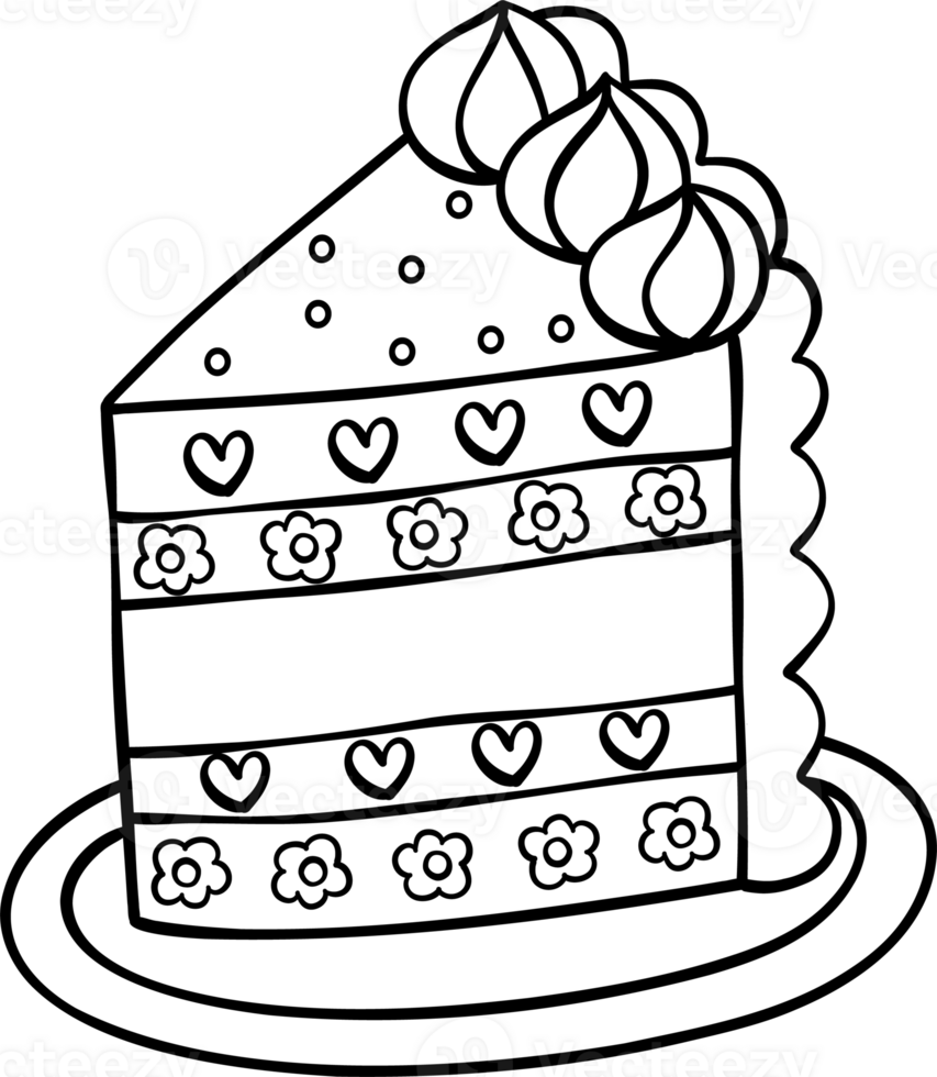 Groovy Birthday Cake Slide Doodle Coloring Image png