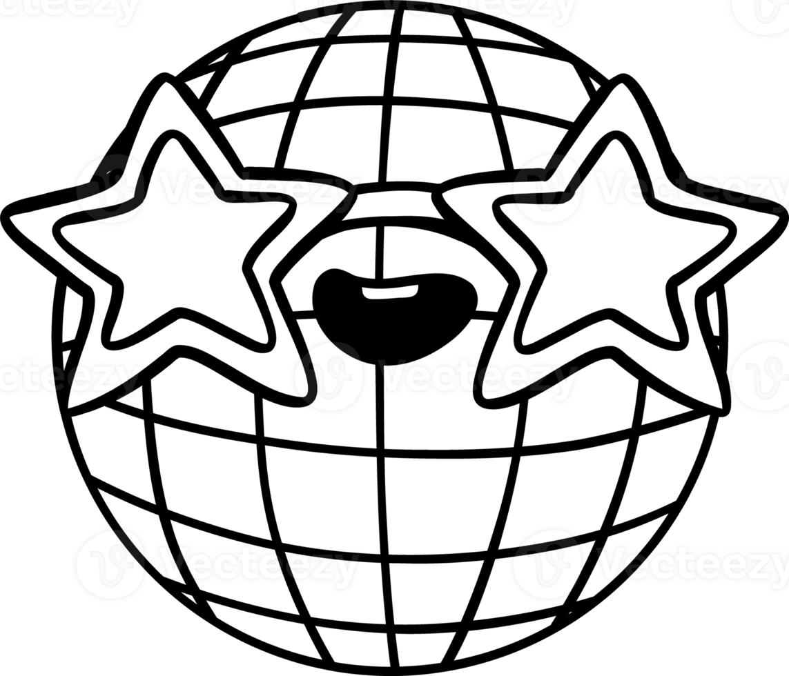 Groovy Disco Ball with Glasses Doodle Coloring Image png