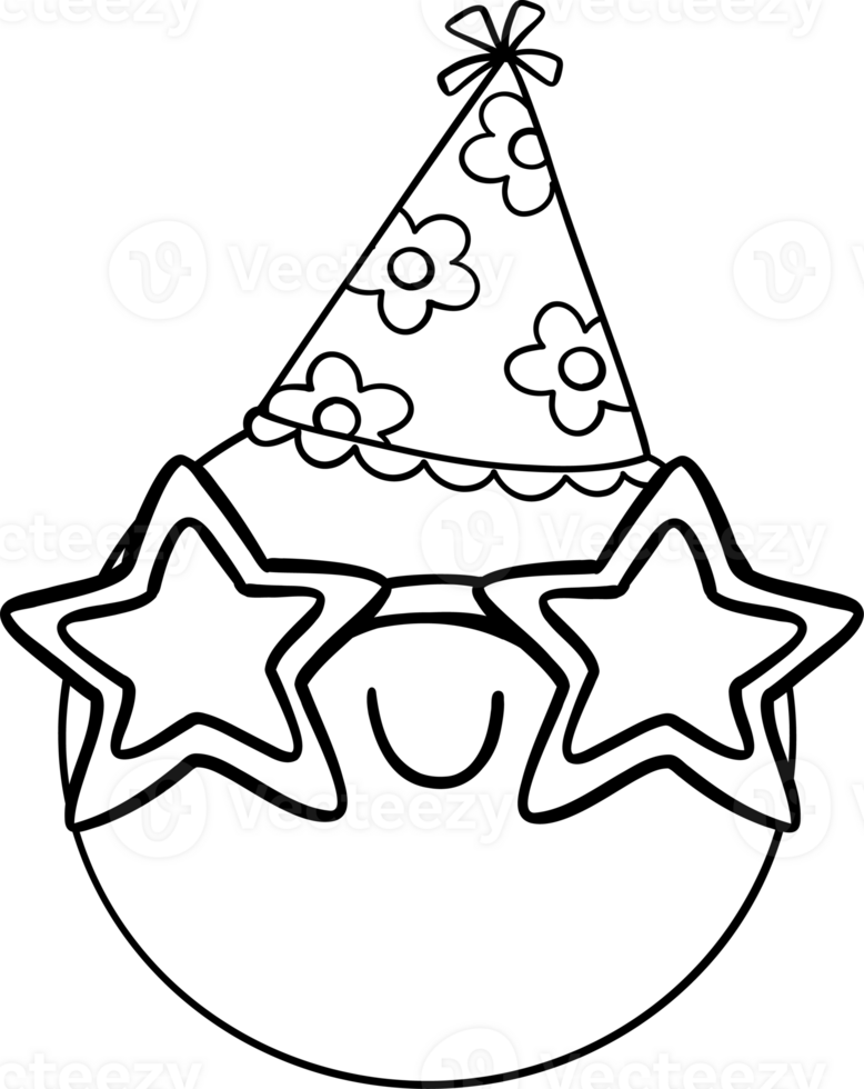 Groovy Smile Face Emoji with Glass and Hat Doodle Coloring Image png
