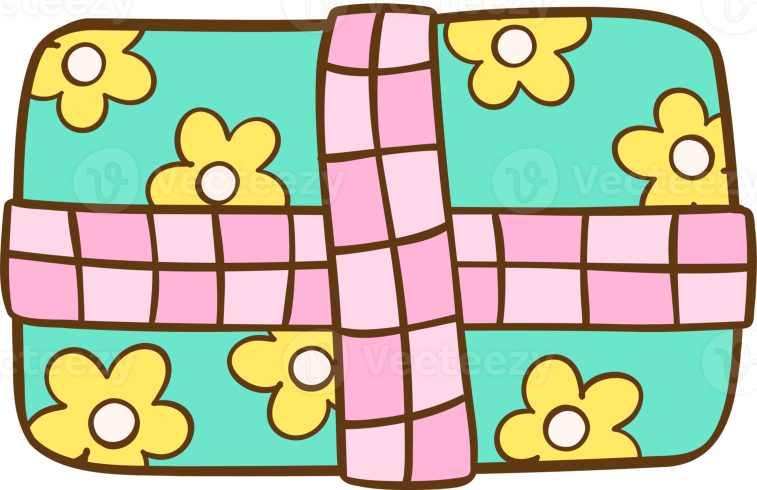 Groovy Retro Present Gift Doodle Hand Drawn png