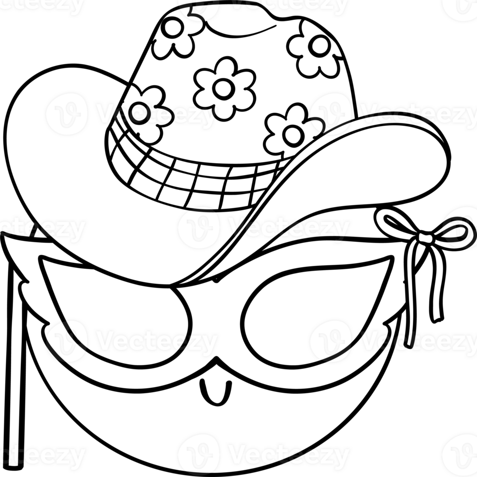 Groovy Cowboy Smile Face Doodle Coloring Image png