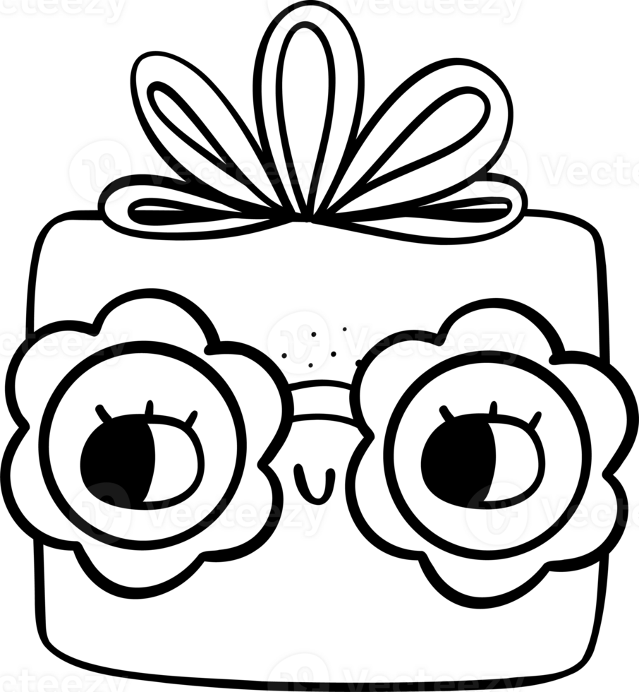 Groovy Present Gift Box Doodle Hand Drawn Coloring Image png