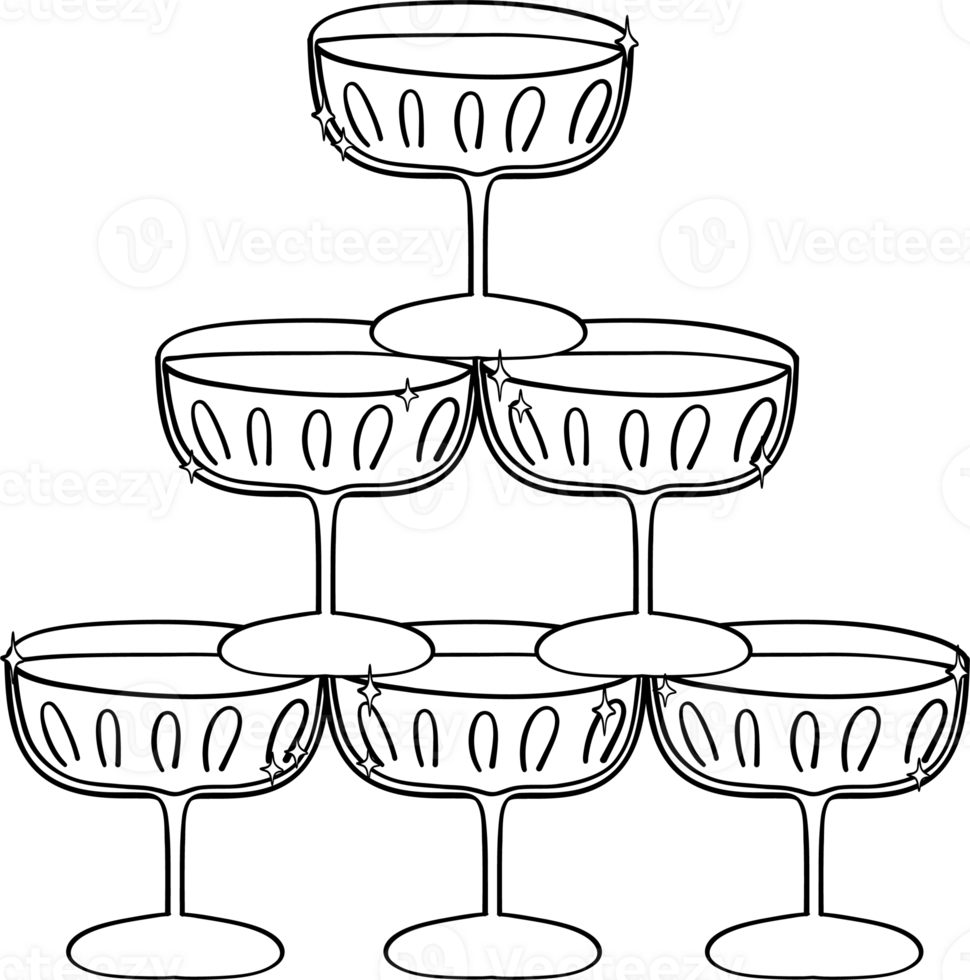 Champagne Glass Stack Doodle Coloring Image png