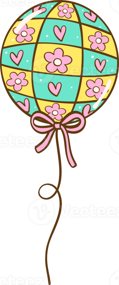 Groovy Floral Disco Balloon Doodle Hand Drawn png
