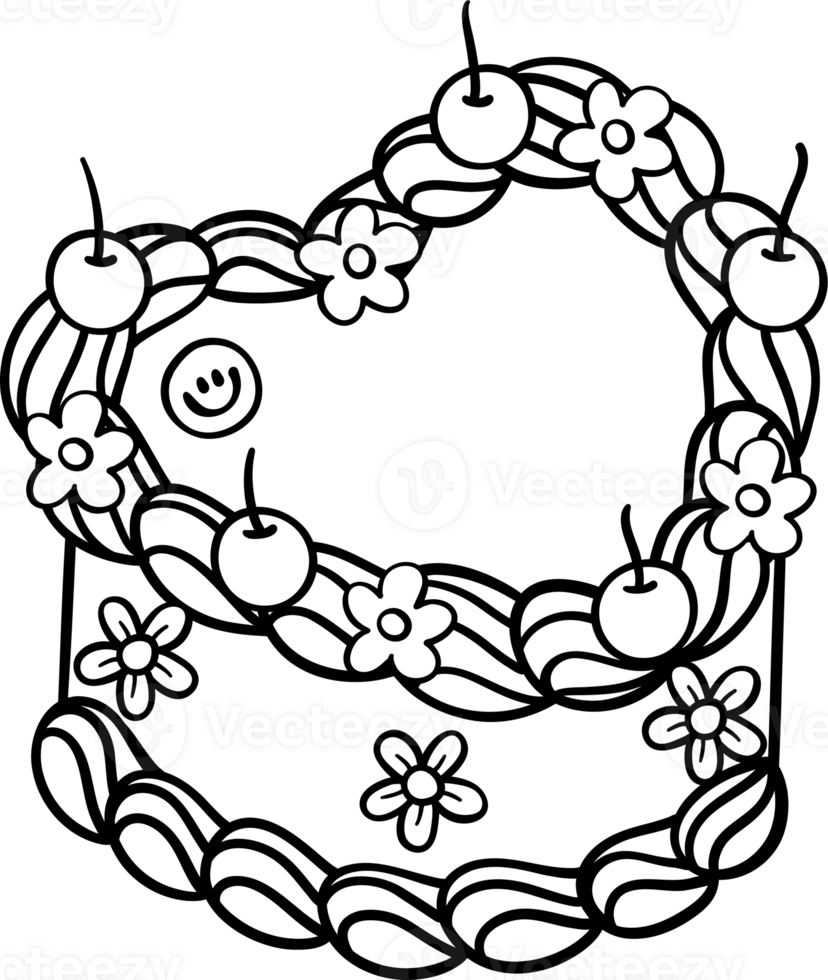 Groovy Birthday Heart Cake Doodle Coloring Image png