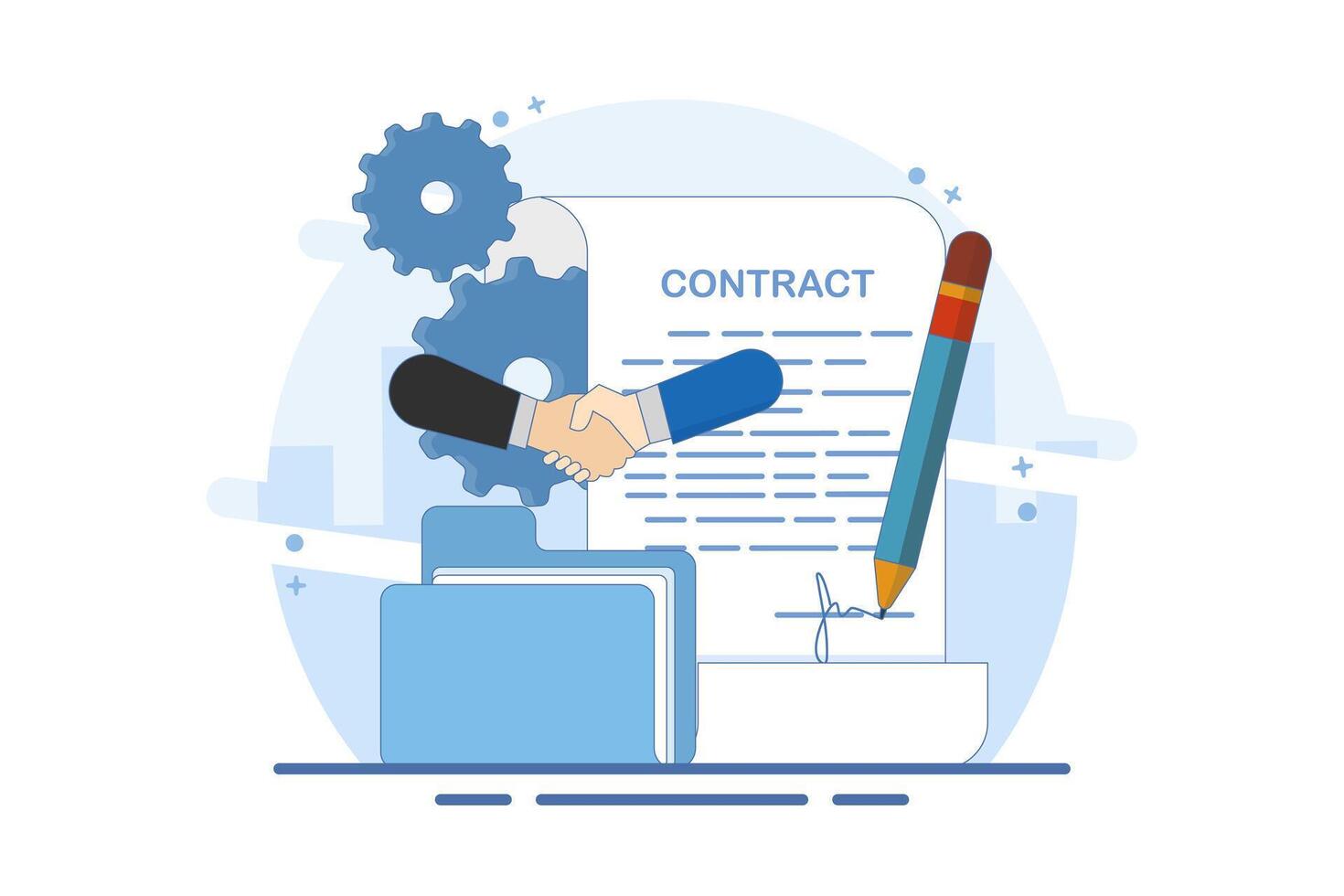 Business Transaction Concept, Contract and Signature Document, Government Policy, Agreement, Trust, Businessman Leader or Client Using Pen to Sign Document. Flat Illustration. vector
