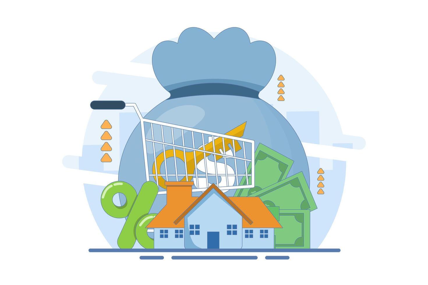 House for sale concept. selling house moving to new house. Property Purchase Concept, Buying House with Key and Shopping Cart. Flat Design illustration on background. vector