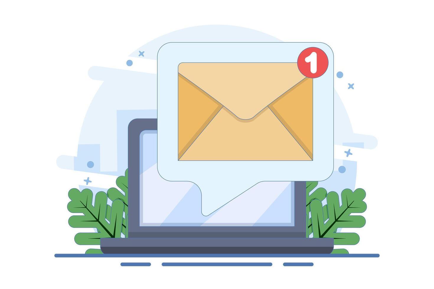New email message notification concept on screen, Email marketing flat illustration, Online business strategy, Advertising, Email newsletter, sending messages, marketing materials. Flat illustration. vector
