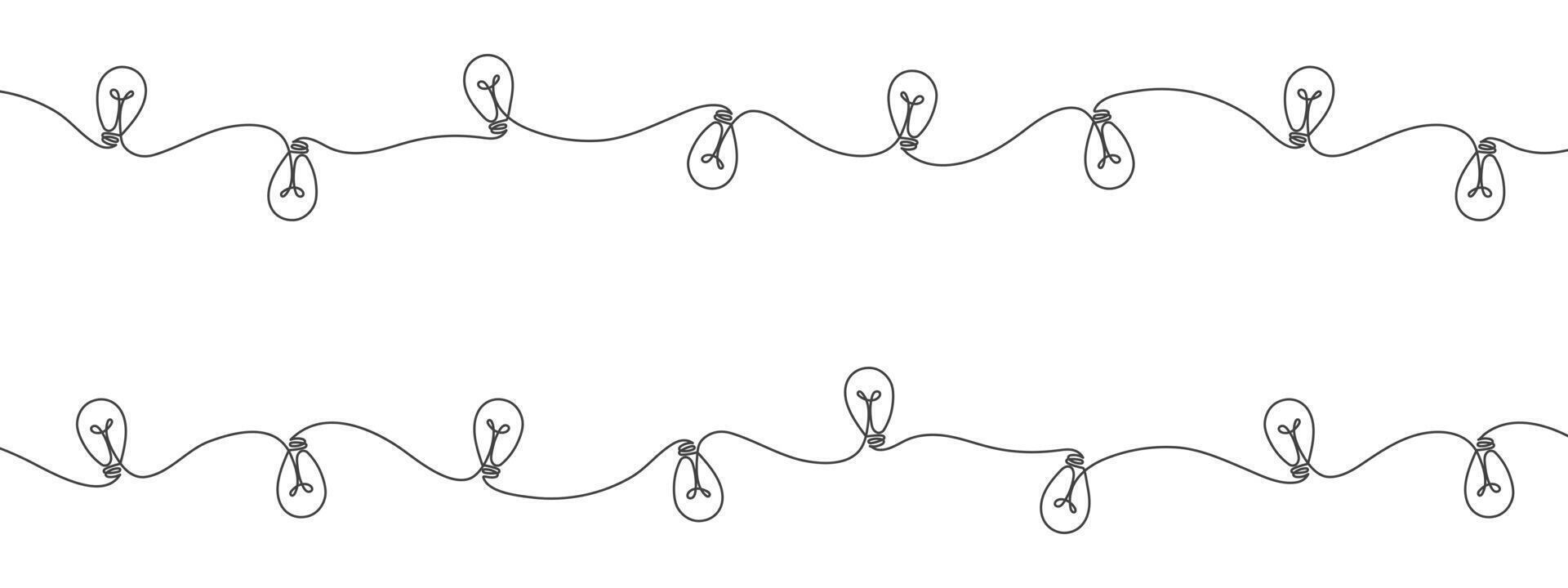 Continuous one line drawing of christmas garland with lights. Holiday garland in simple line style. Holiday illustration, greeting card vector