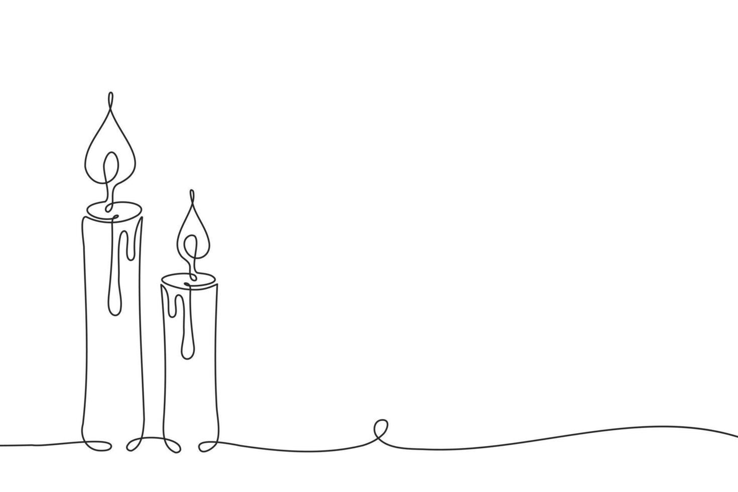 Continuous one line drawing of burning candles. Line art. Holiday illustration vector