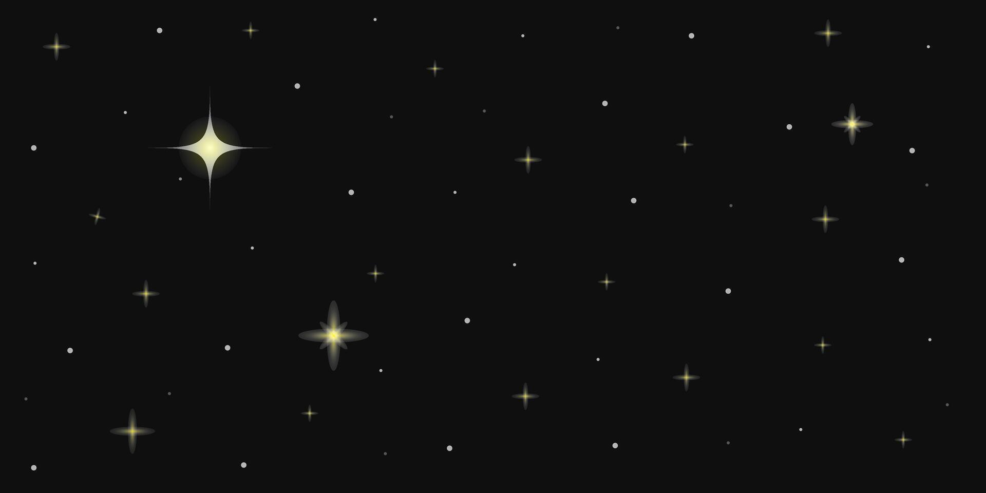 Starry night sky horizontal background. Black cosmic backdrop. vector