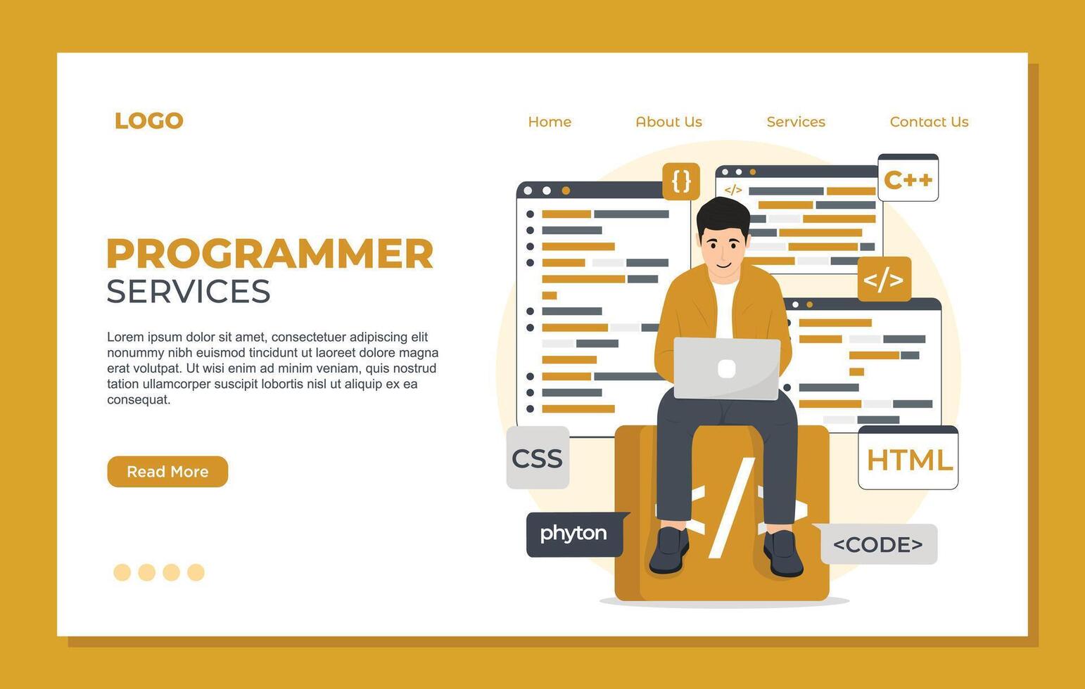 Programmer concept landing page. flat design illustration of programmer working on laptop. vector