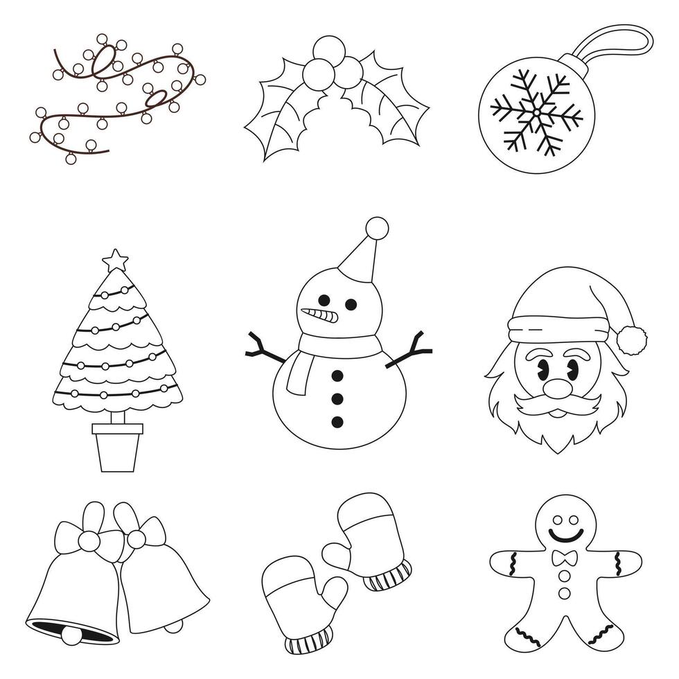 Christmas - thin outline set. vector