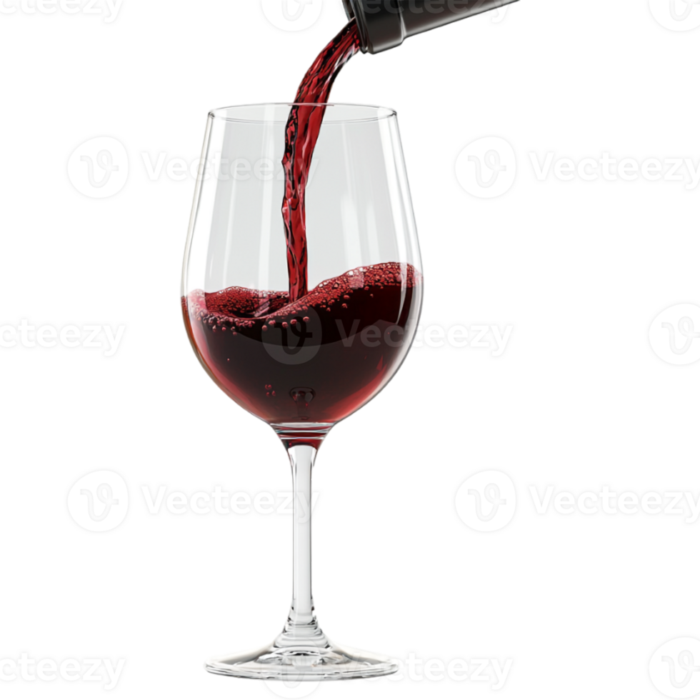 A wine glass with red liquid being poured into it png