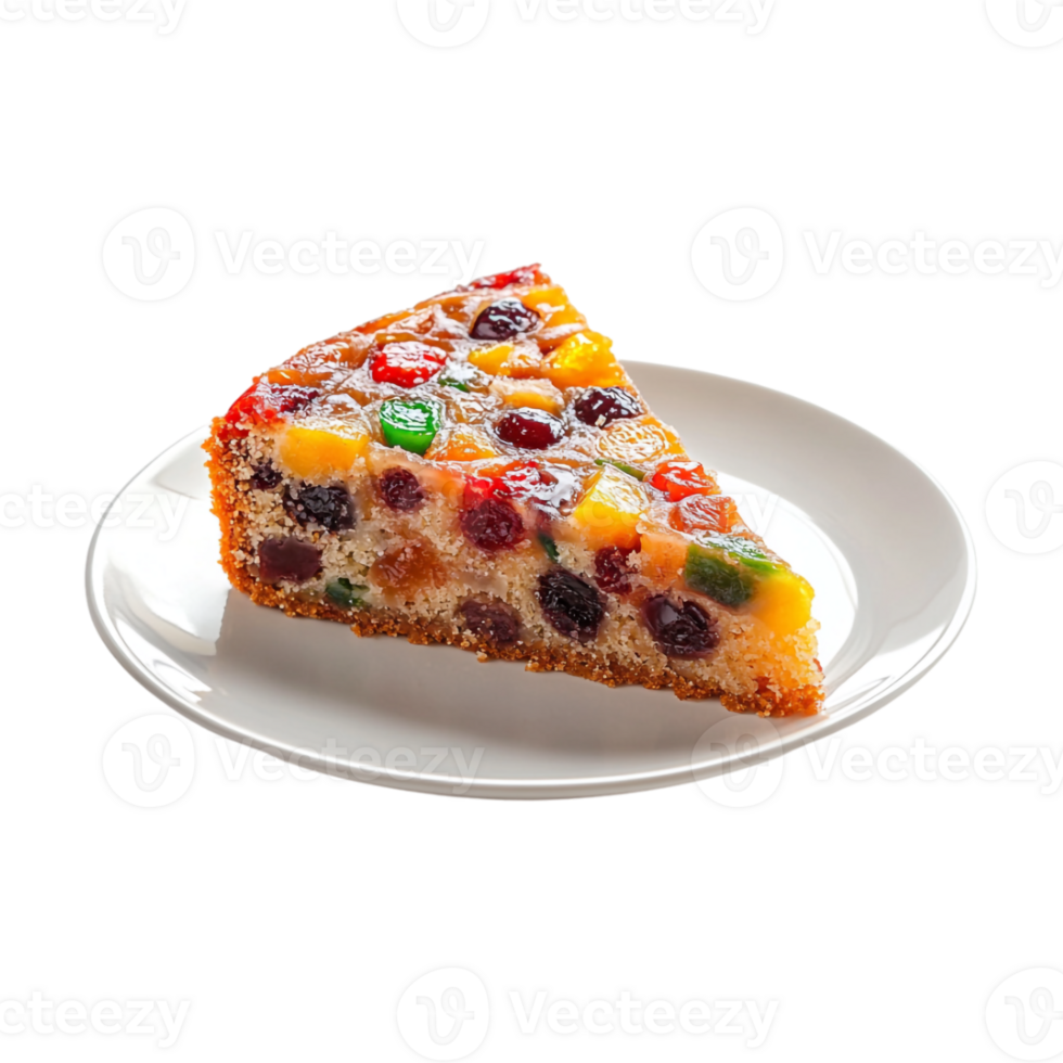 A slice of fruit cake on a plate png