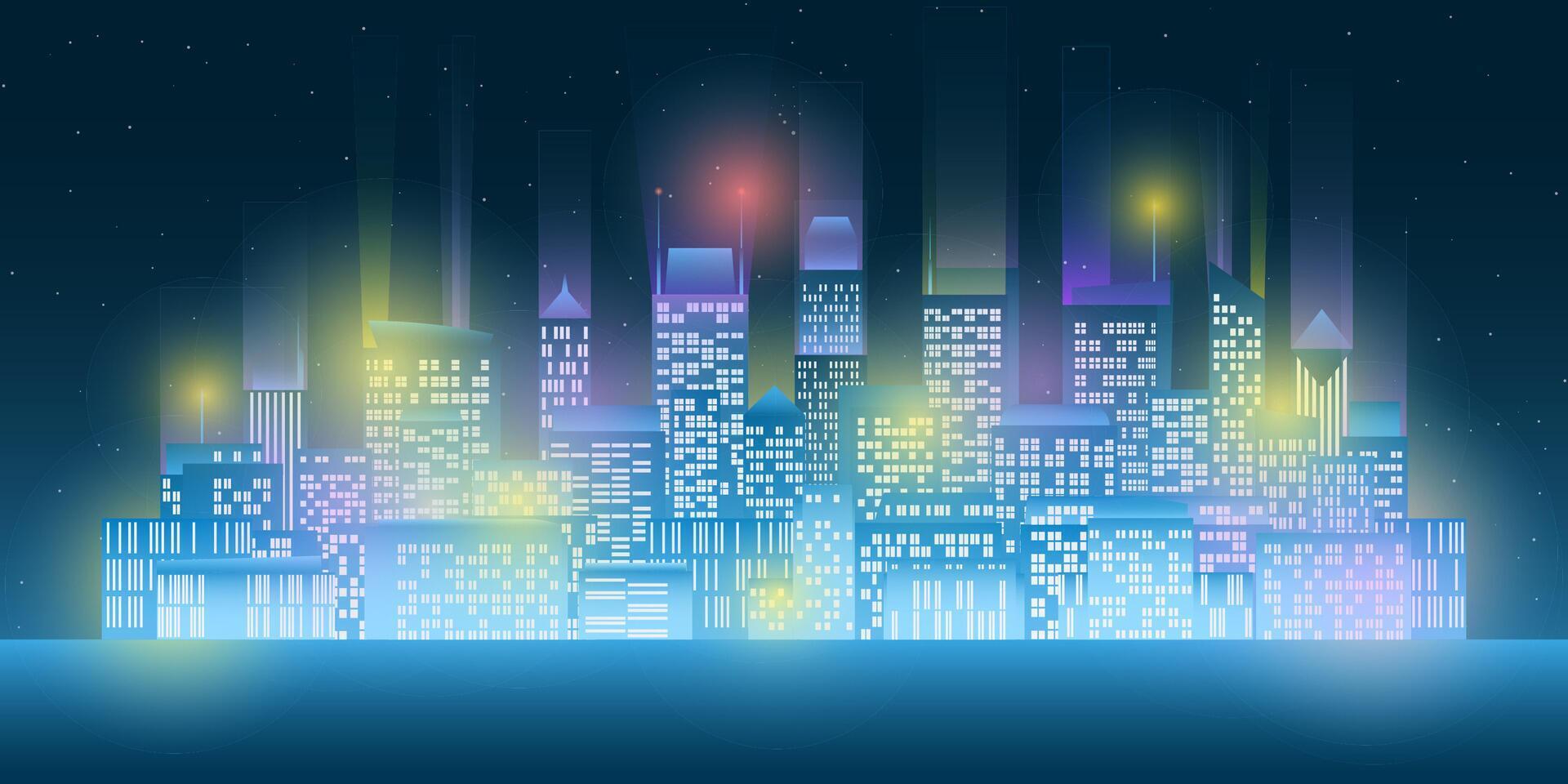 Panoramic cityscape at night new vector