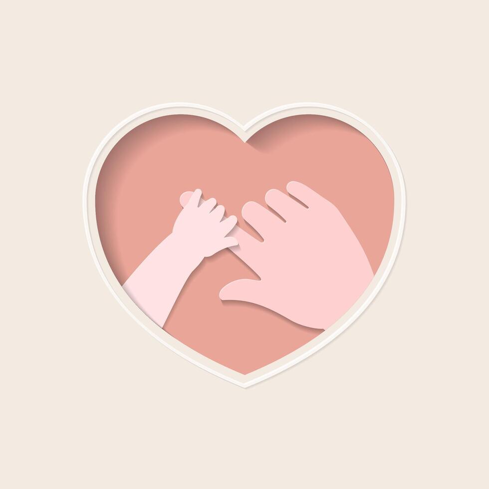 Hand of baby holding big finger paper cutting art vector