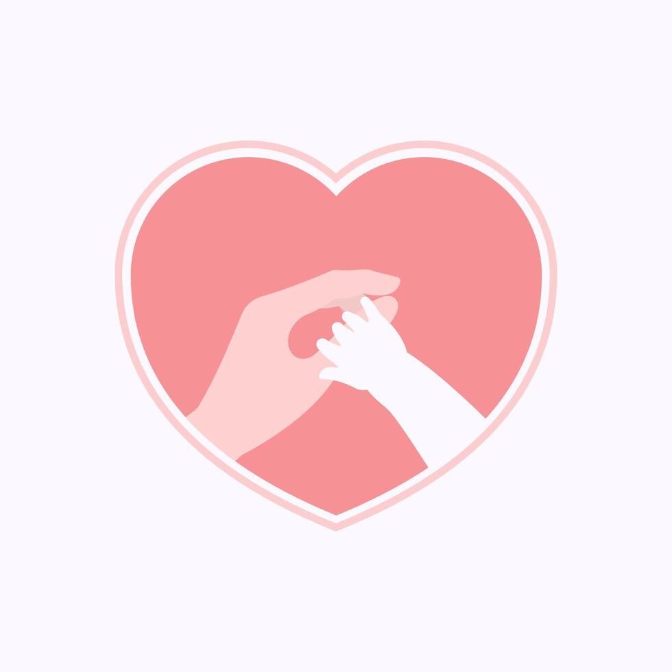 Hand of baby holding big thumb in heart shaped flat frame vector