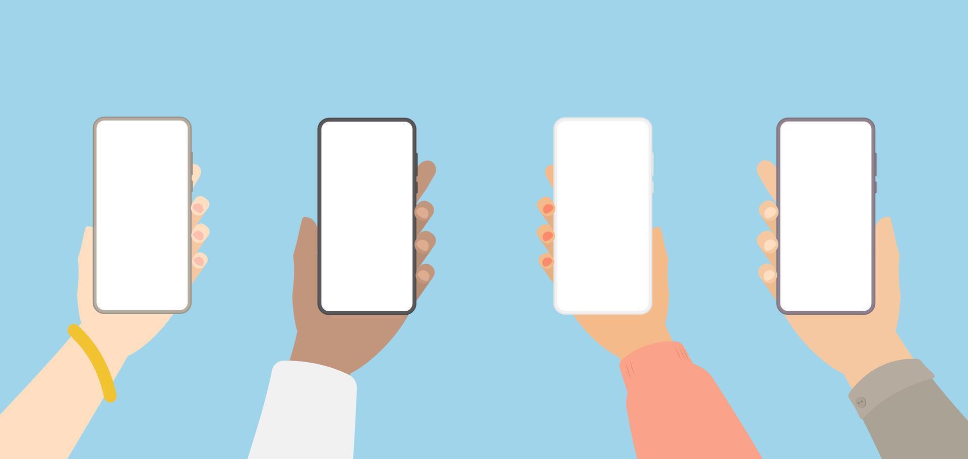 Hands holding smartphones set vector
