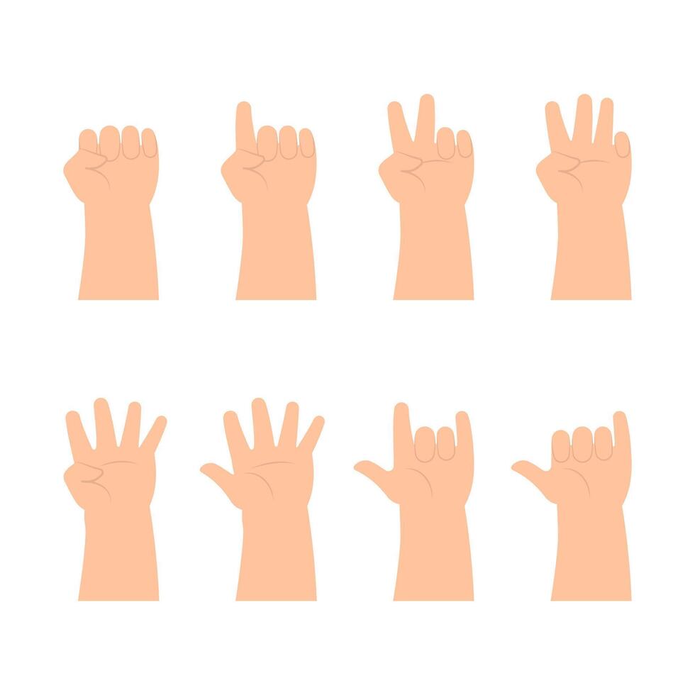 Hands of kid palms up gesture set vector