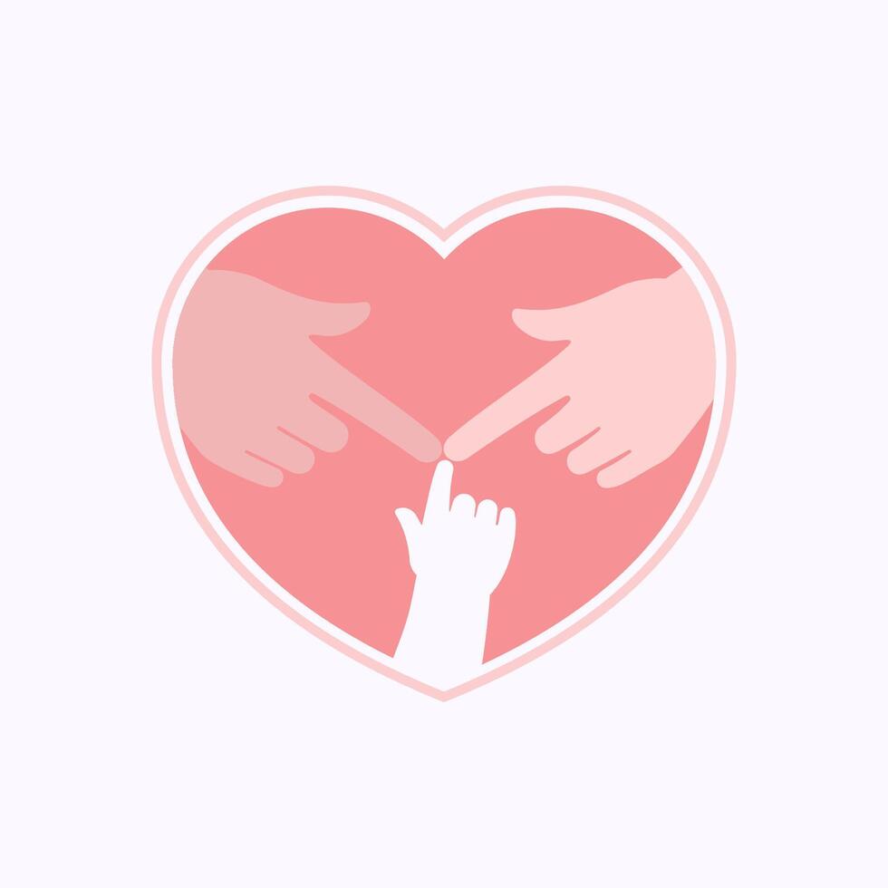 Three fingers of family members touching in heart shaped flat silhouette vector
