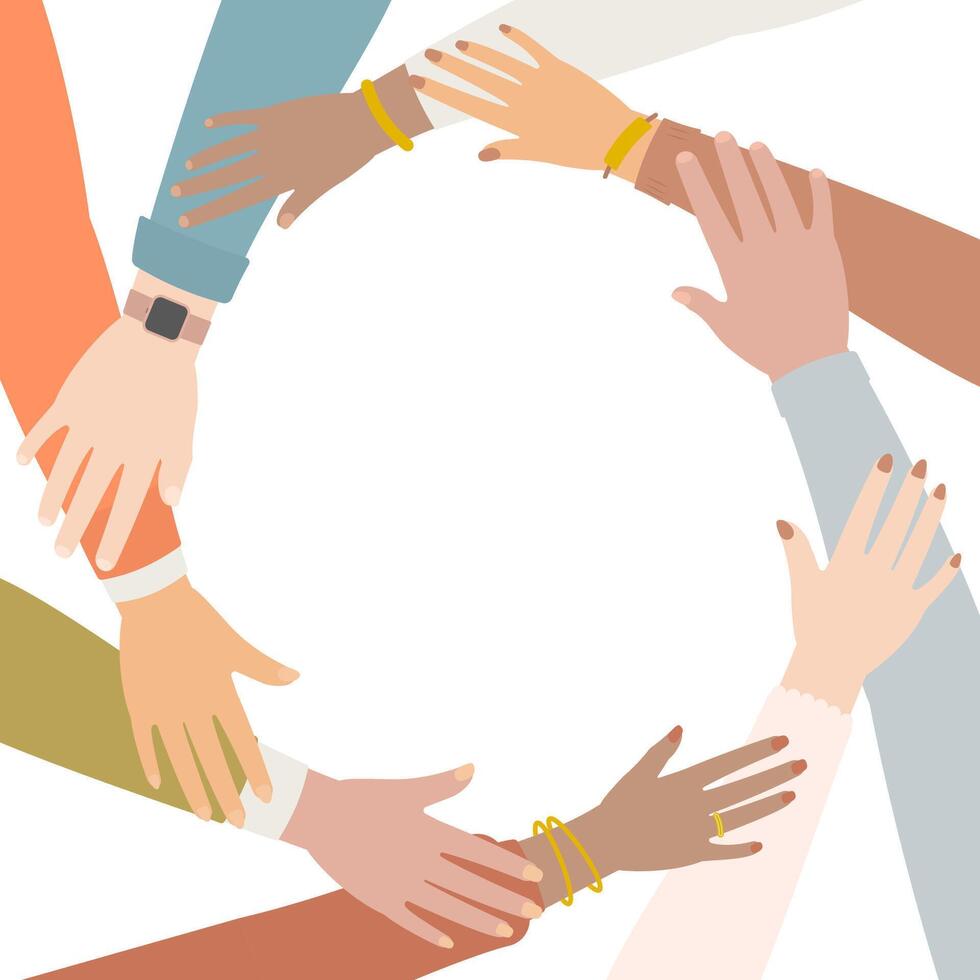 Hands of diverse people making circle vector