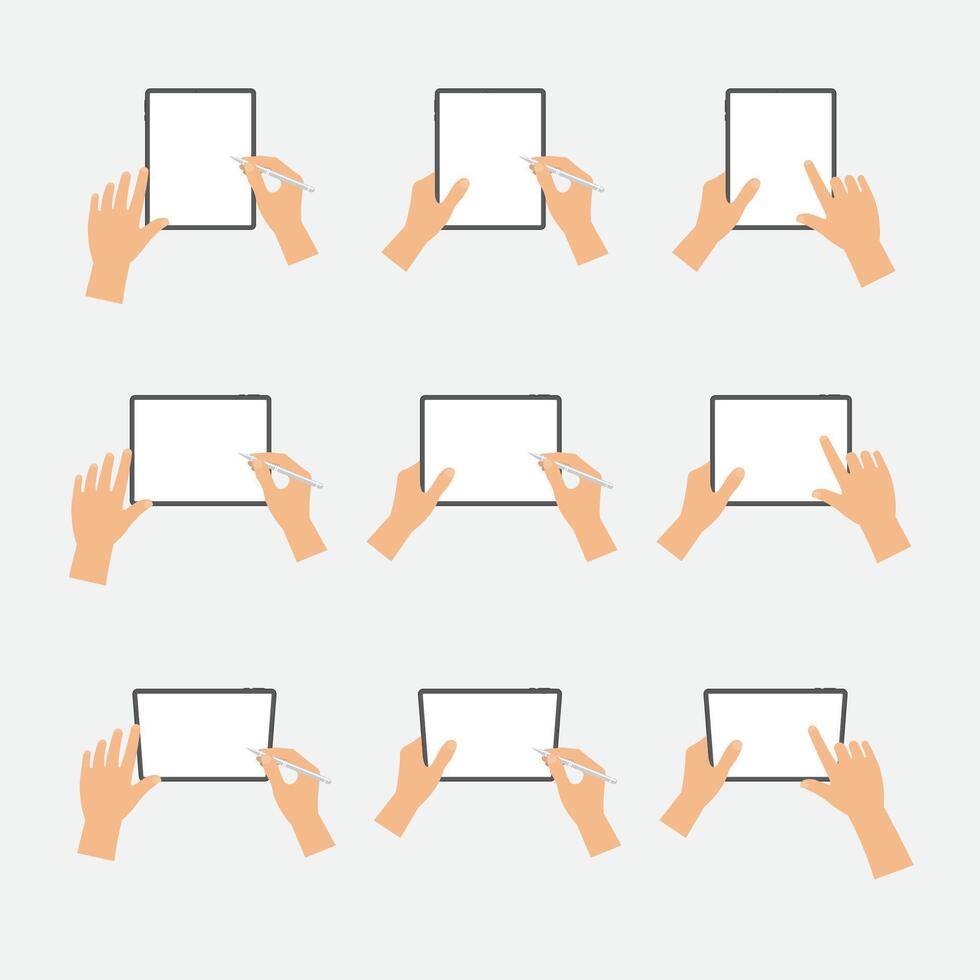 Hand holding tablet set vector