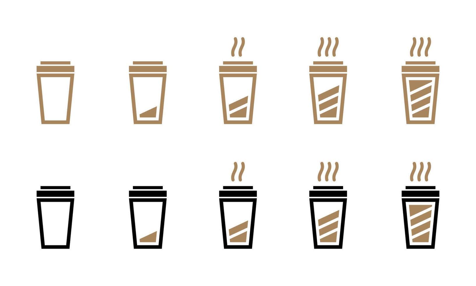 Paper coffee cup battery icon set vector
