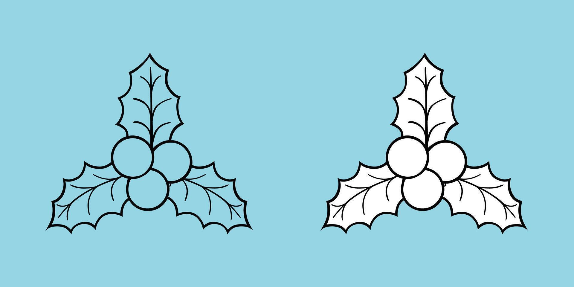 Holly berry leaves for Christmas decoration hand drawn black outline coloring book illustration vector