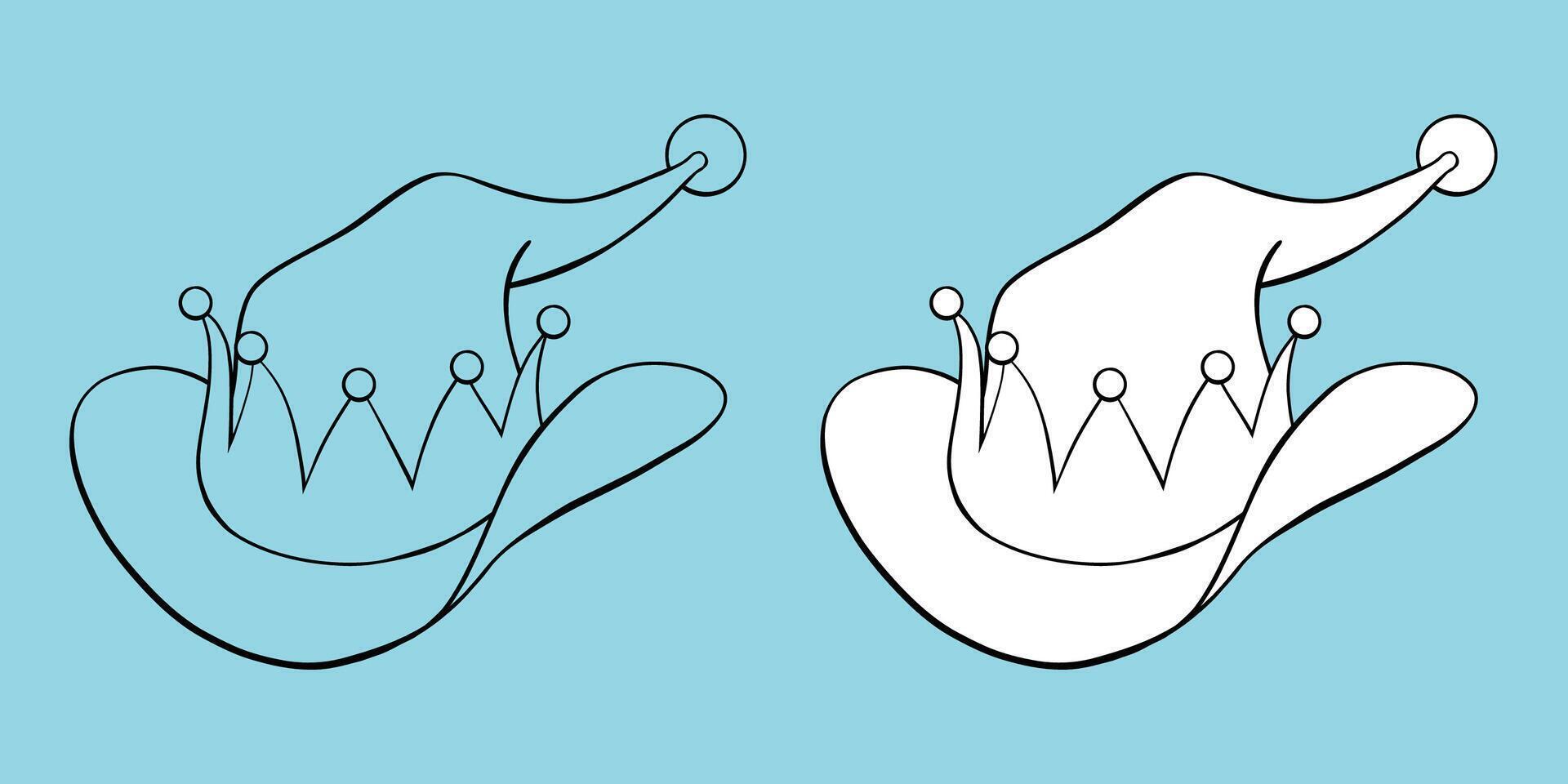 Christmas cowboy pointed elf hat hand drawn black outline coloring book illustration vector