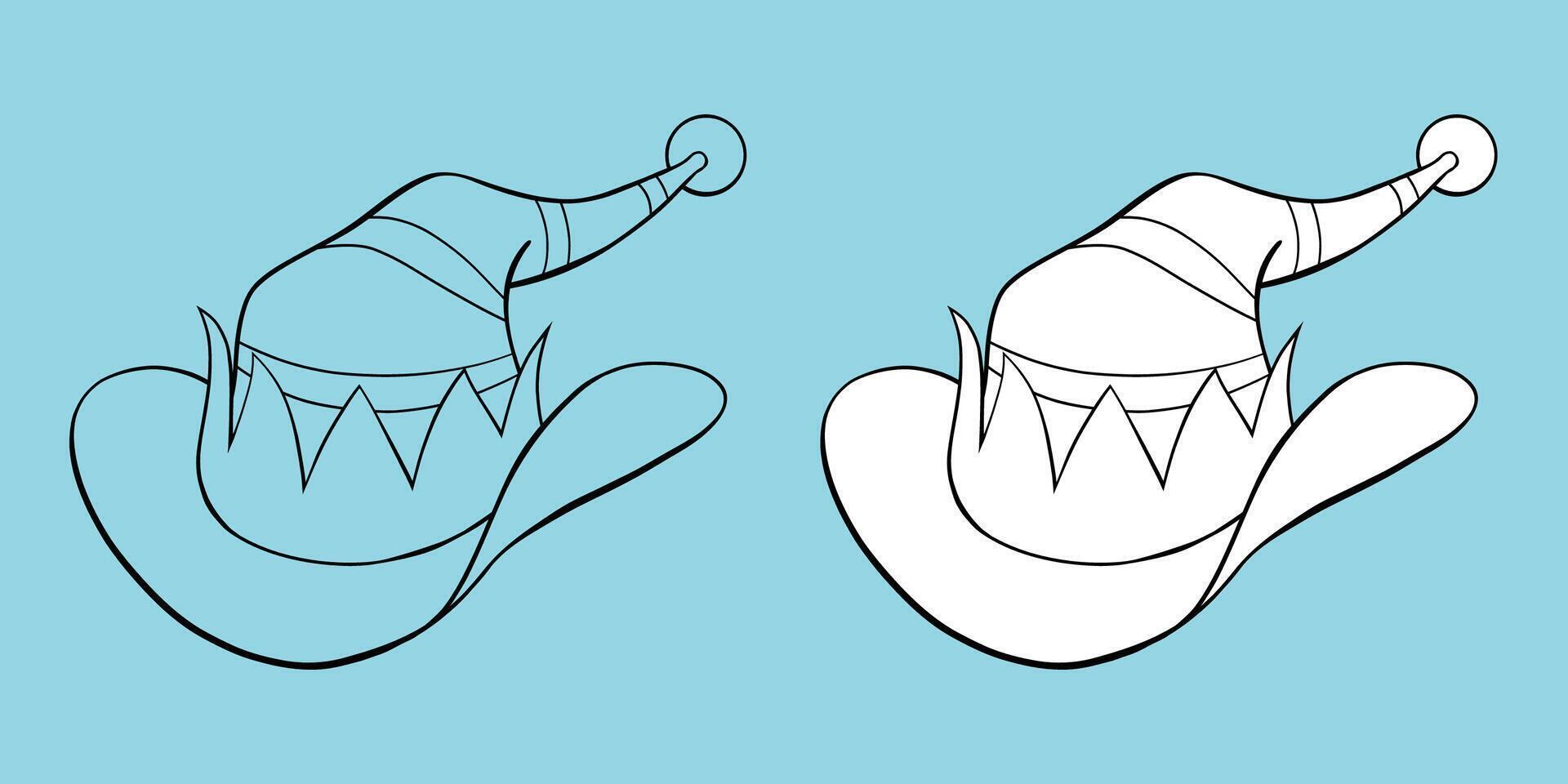 Striped Christmas cowboy pointed elf hat hand drawn black outline coloring book illustration vector