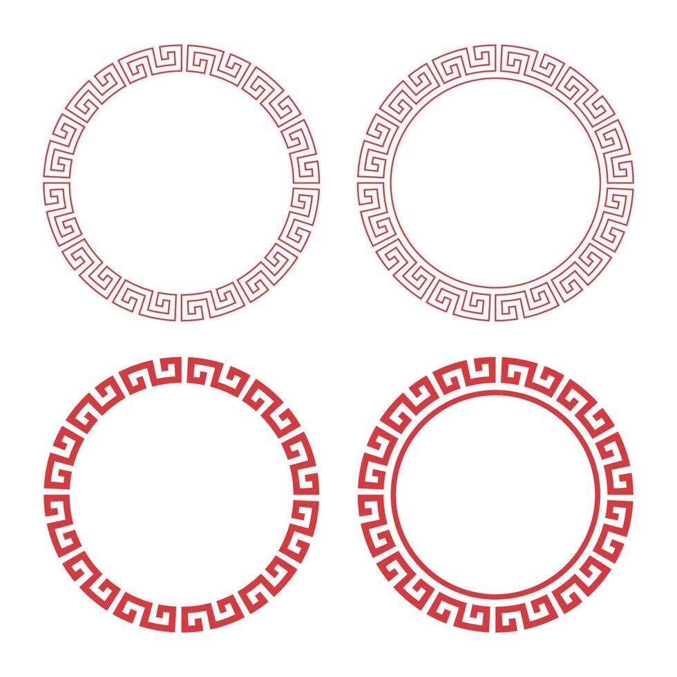 Chinese geometric round frame and border set vector