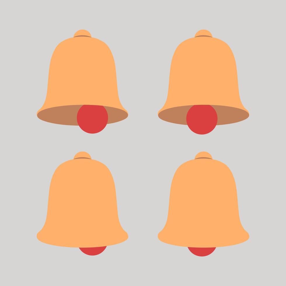 Gold bells with red clappers hand drawn flat design illustration set vector