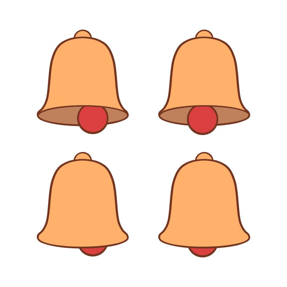 Gold bells with red clappers hand drawn illustration set vector