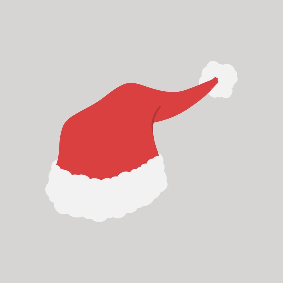 Red Christmas hat with fluffy fur trim and pom pom hand drawn flat design illustration vector