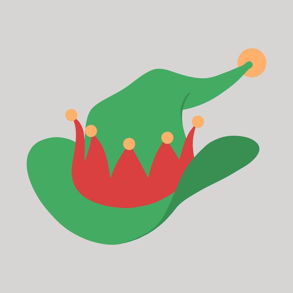 Green and red Christmas cowboy pointed elf hat hand drawn flat design illustration vector