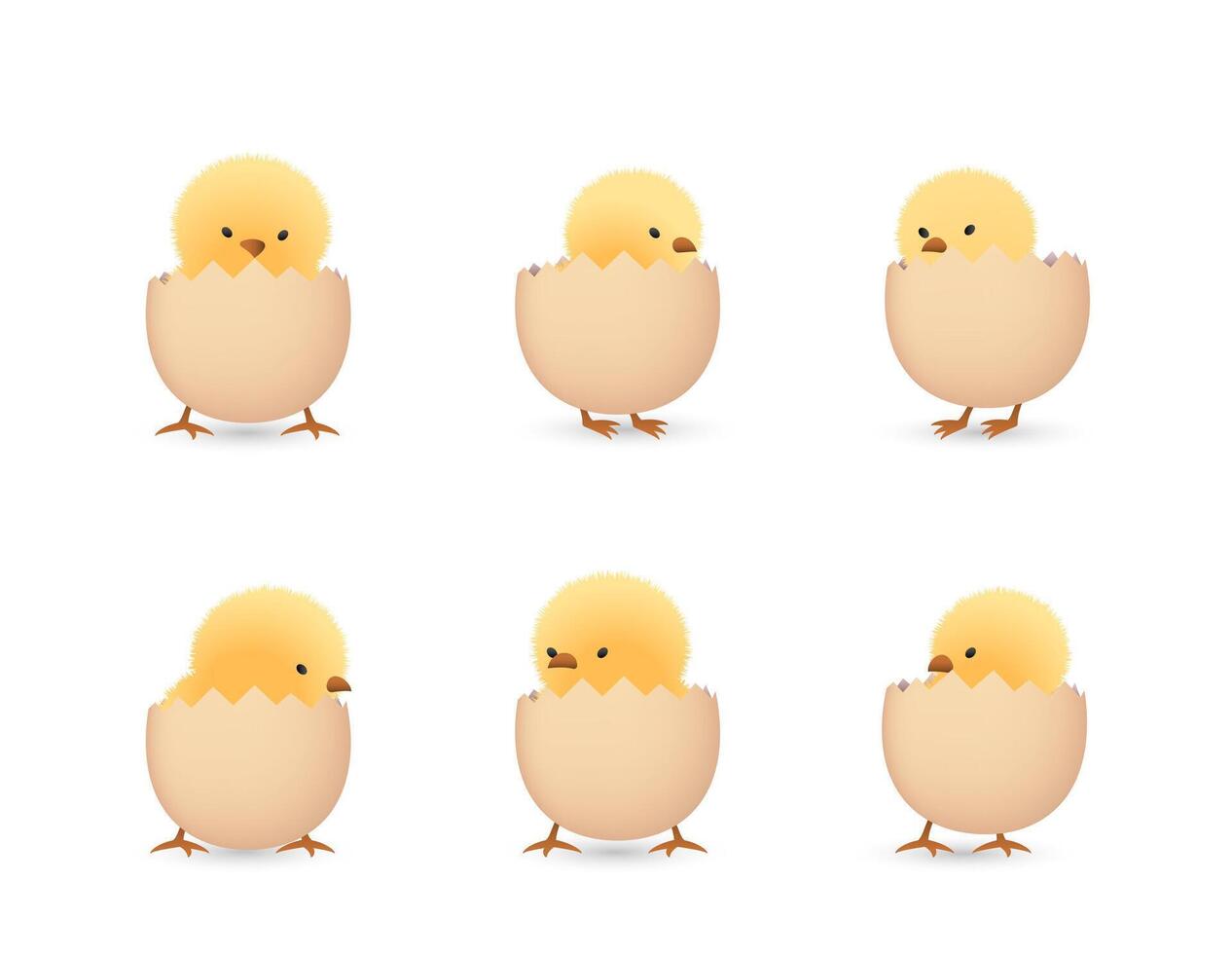 Chicks in cracked eggs bottom set vector