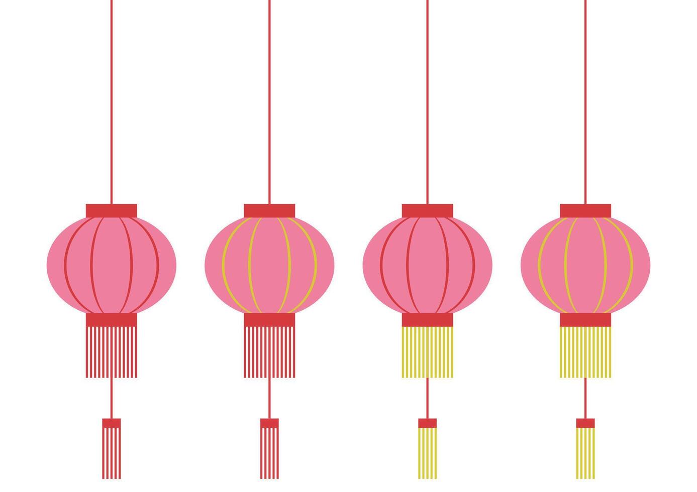 Chinese geometric hanging lantern set vector