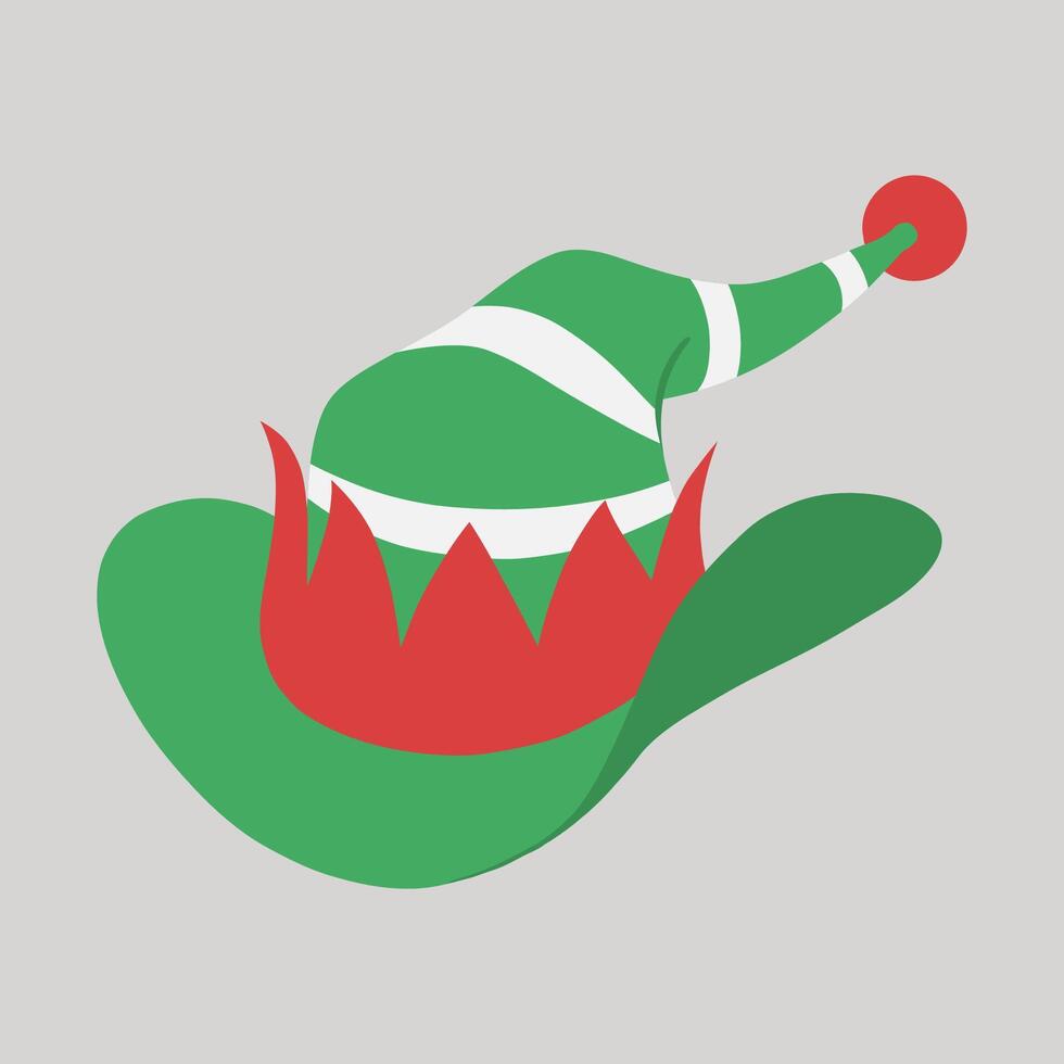 Green, white striped and red Christmas cowboy pointed elf hat hand drawn flat design illustration vector