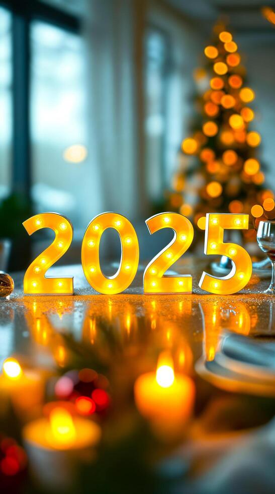 illuminated 2025 number sign on table photo