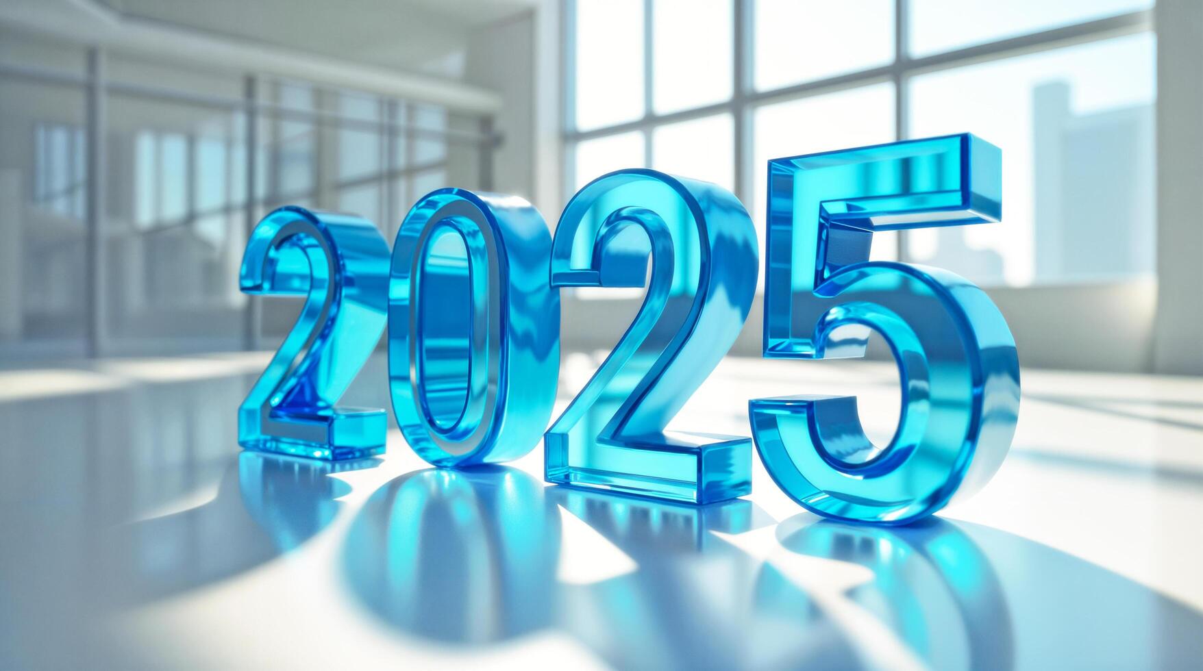 translucent blue 2025 numerals on bright surface photo