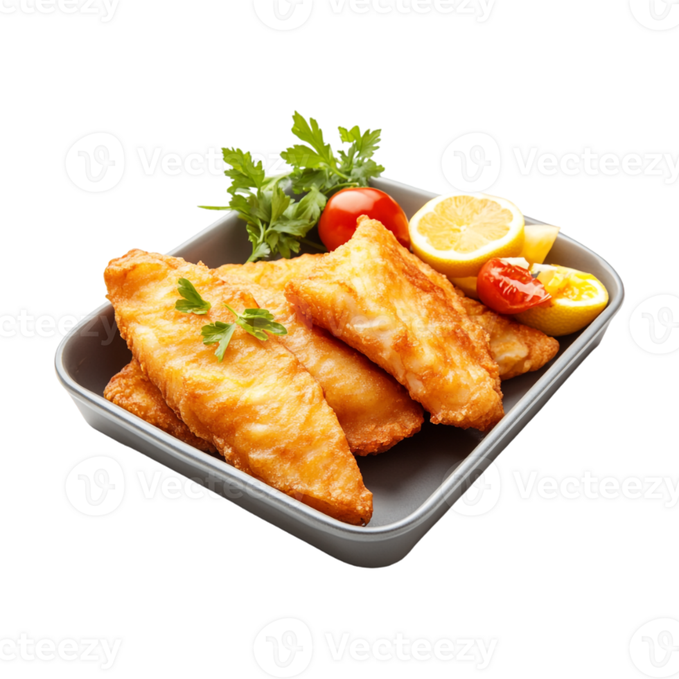 Fish and chips with lemon and parsley png