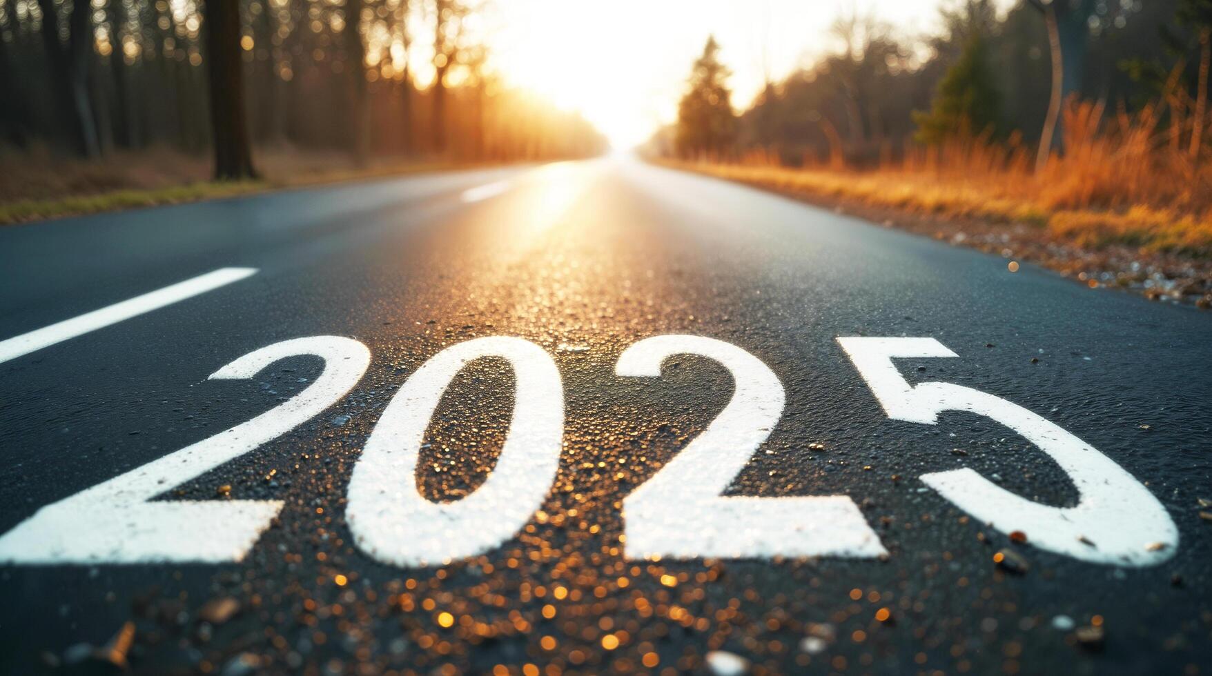 asphalt road leading 2025 at sunset photo