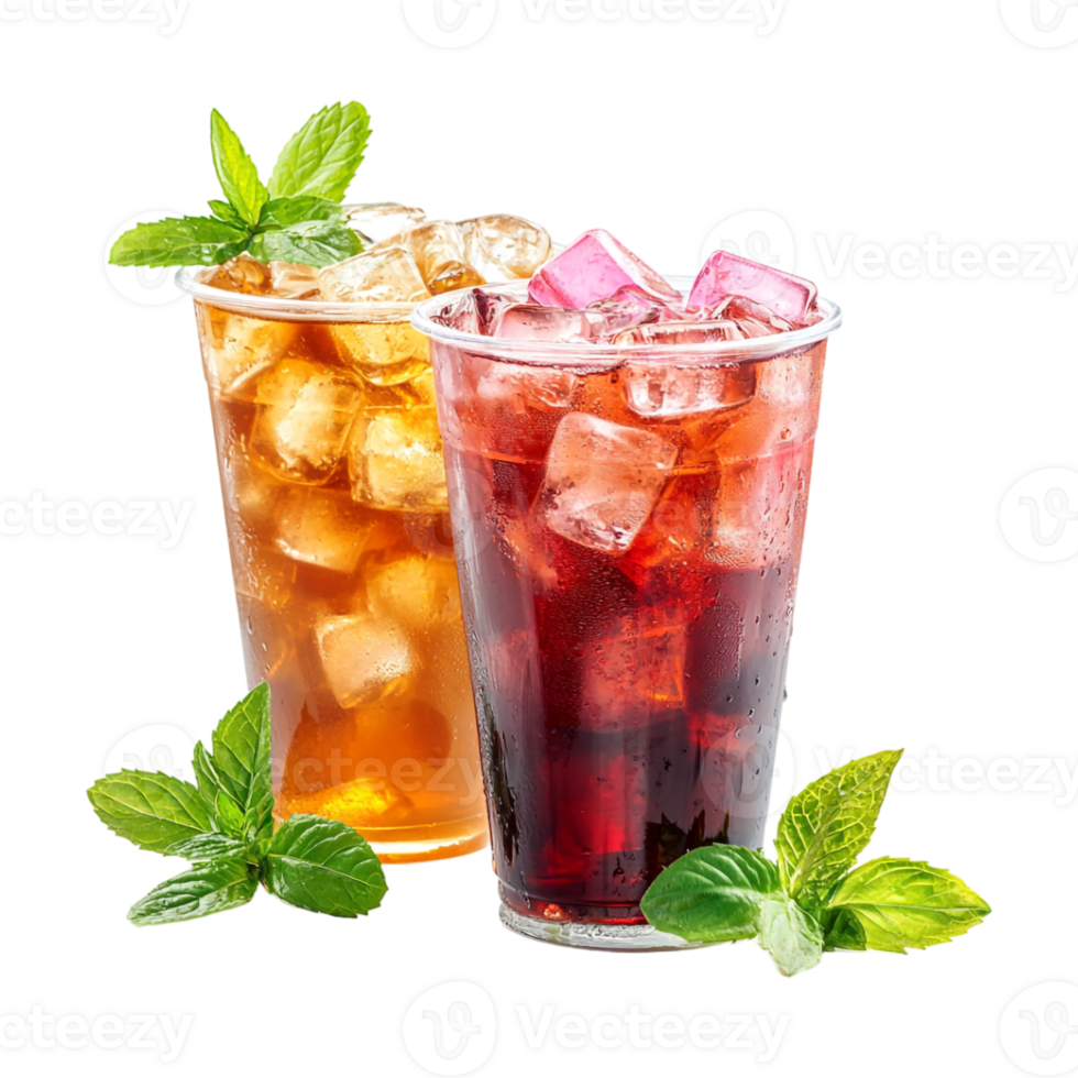 Two glasses of iced tea with mint leaves png