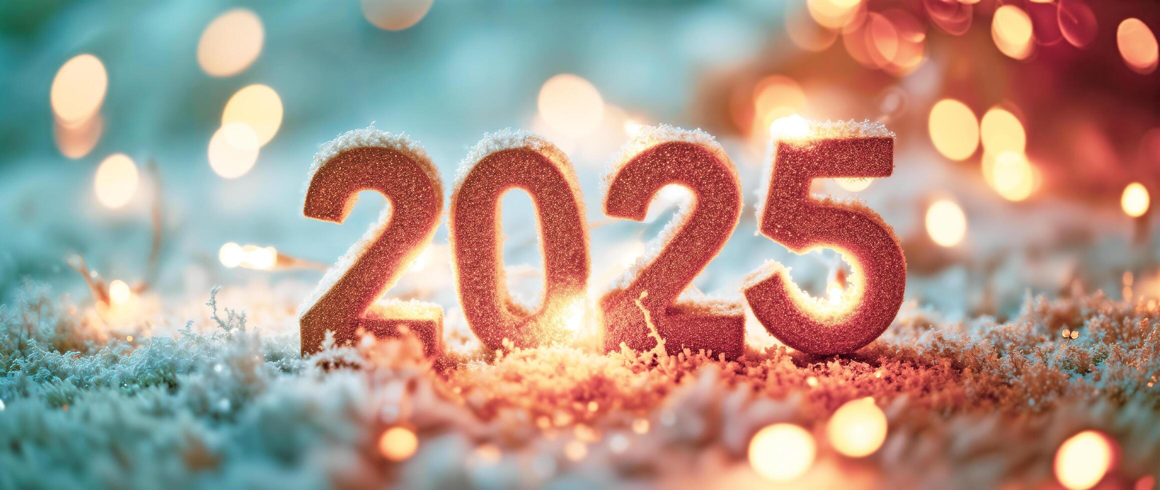 frosted golden 2025 numerals festive setting photo