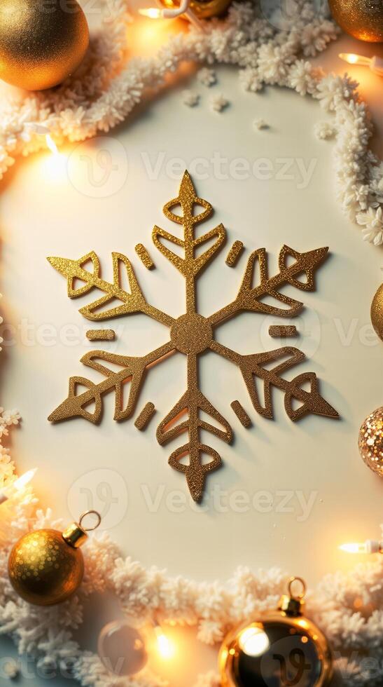 sparkling gold snowflake with white accents warm lights photo