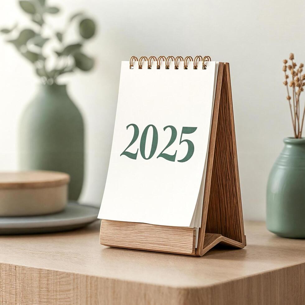 simple wooden 2025 desktop calendar photo