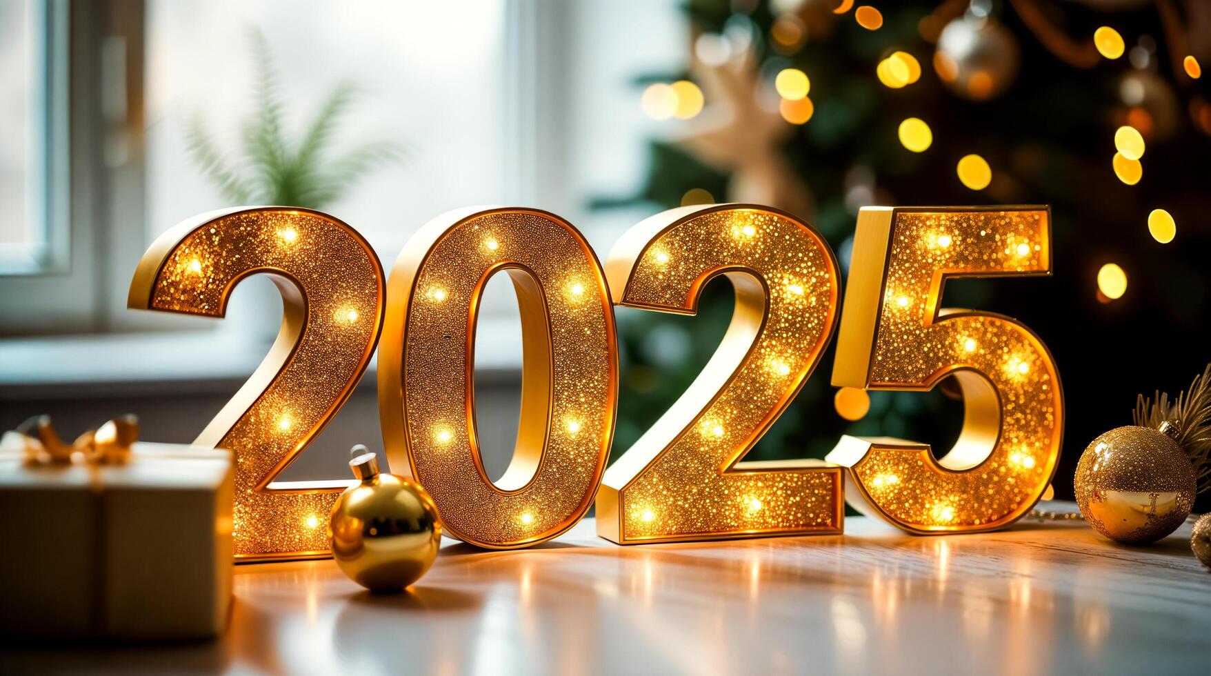 illuminated golden 2025 number decorations photo